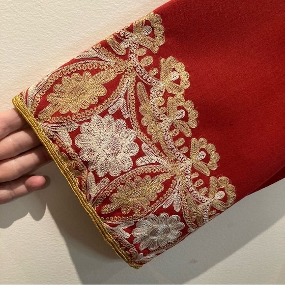 HANDMADE Kaftan Sz L Embroidered Neckline Hem and Cuffs Floor  Length - Picture 10 of 12